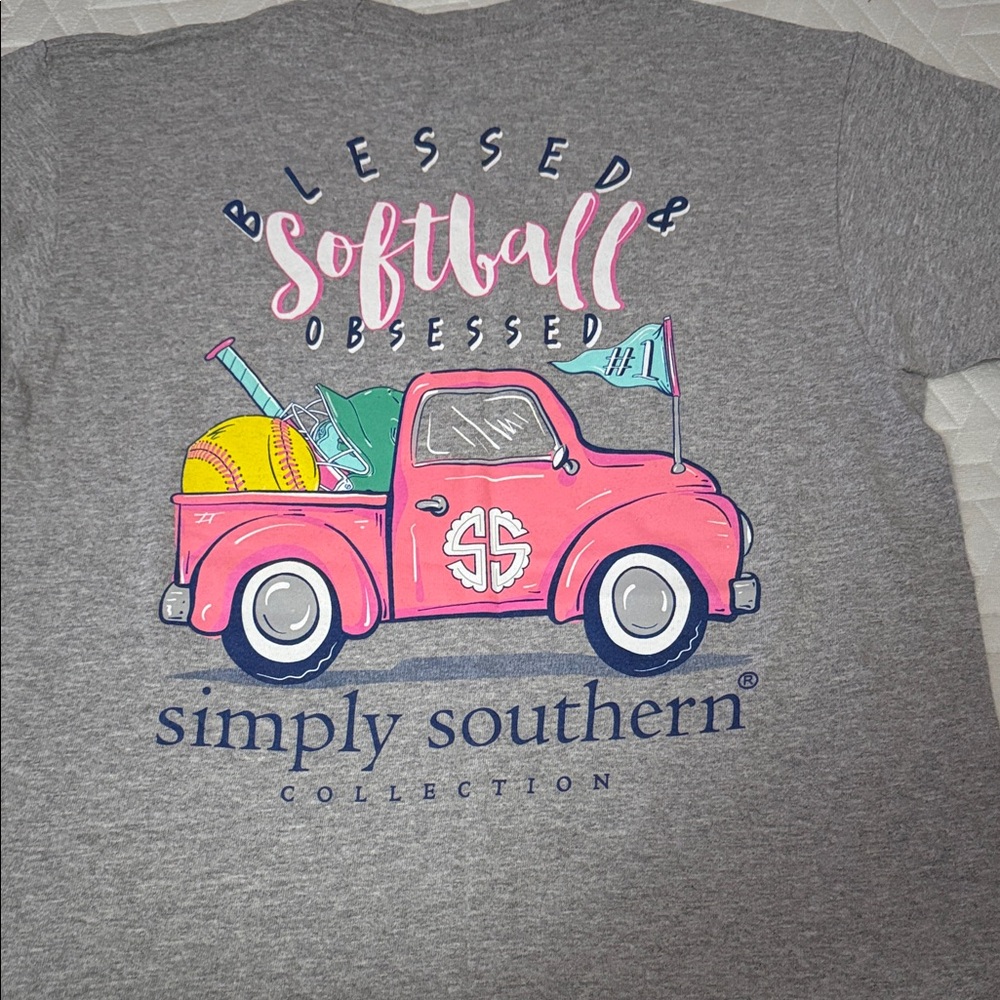Simply Southern Kids Gray and Pink Softball Tee